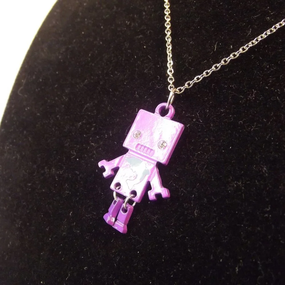Purple Robot Pendant necklace Cute! Girls